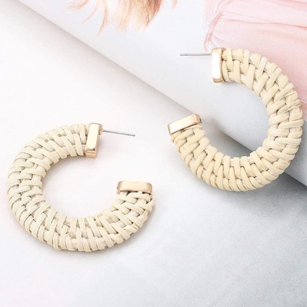 Take Me Away Bohemian Handmade Rattan Neutral Statement Earrings - Picture 2 of 9